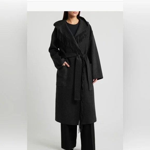 COS Black Fringe Belted Coat - Picture 2 of 6